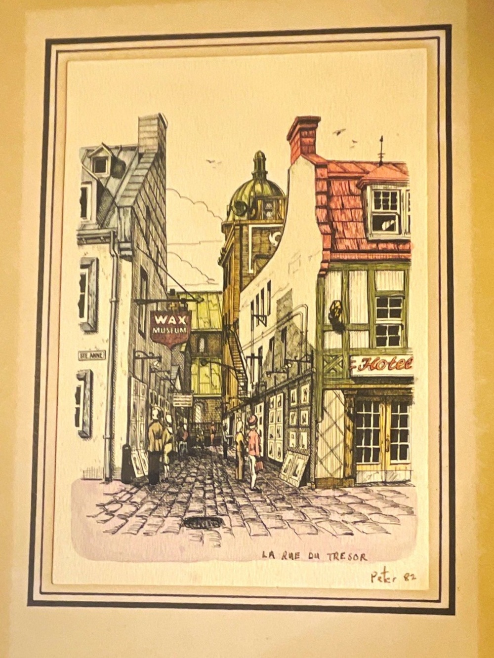 Vintage-Style Street Scene Art Print in Yellow and Red